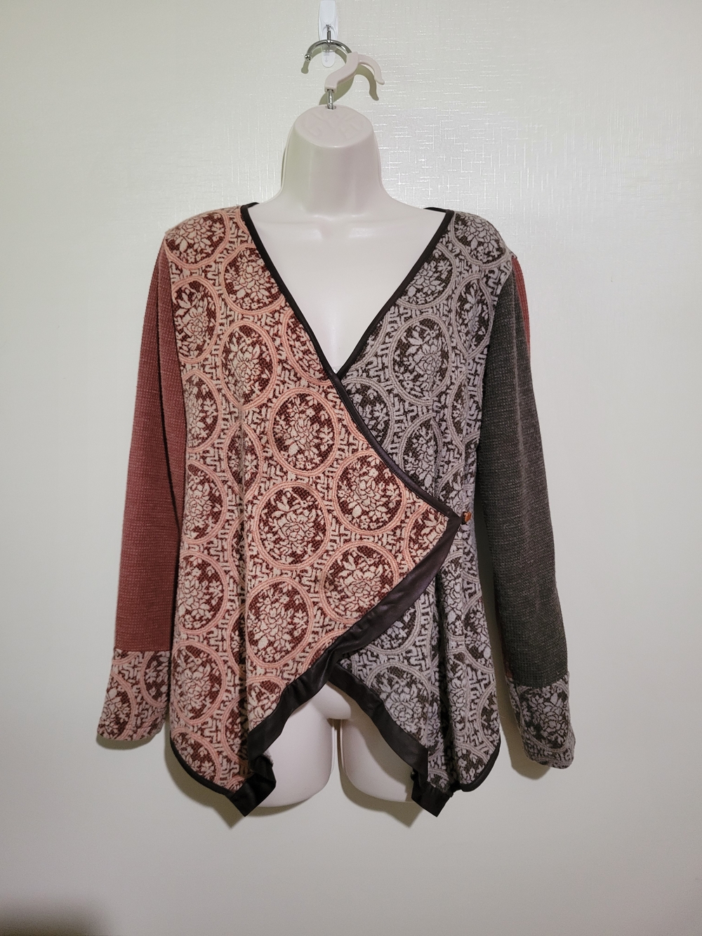 Anac Two-Tone Brown and Gray Patterned Wrap Sweater Top